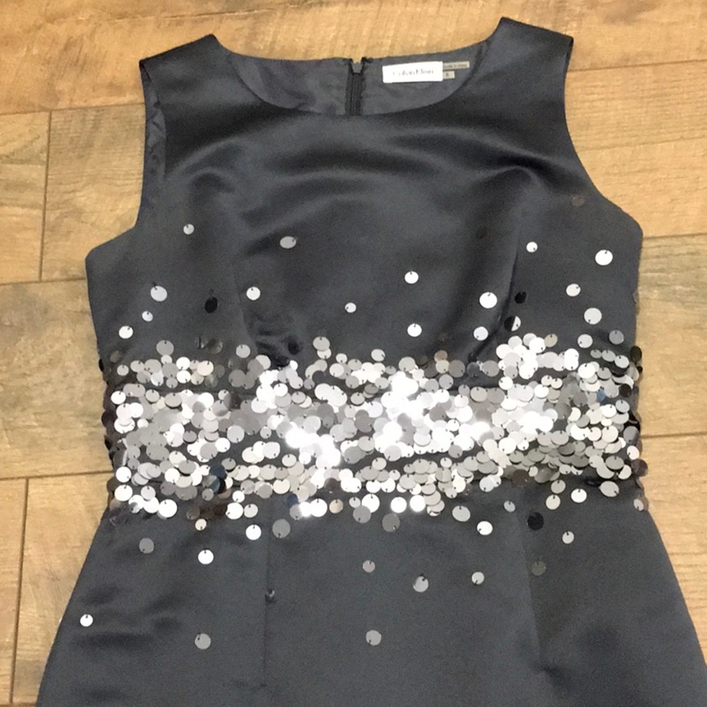 Calvin Klein Midi Dress Blue Silver Sequin - Picture 2 of 8